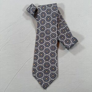 Robert Talbott Necktie Men's Silk Hand Printed in Italy Grey Blue Pattern